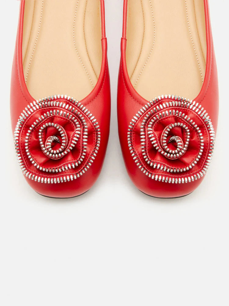 PAZZION, Zosia Zipper Rose Ballet Flats, Red