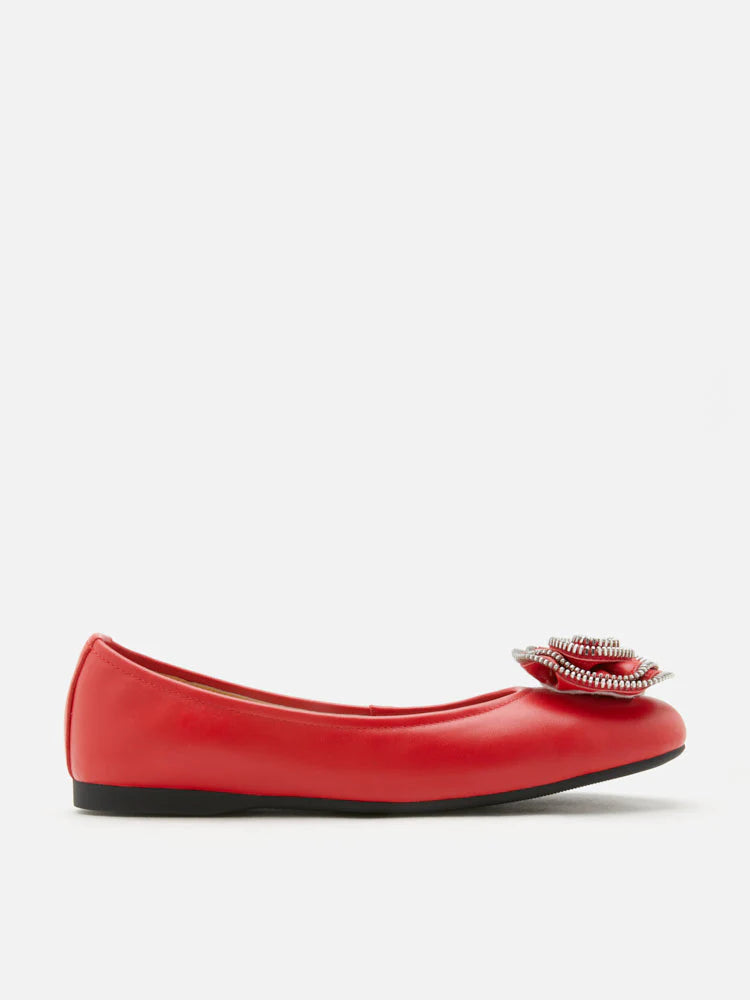 PAZZION, Zosia Zipper Rose Ballet Flats, Red