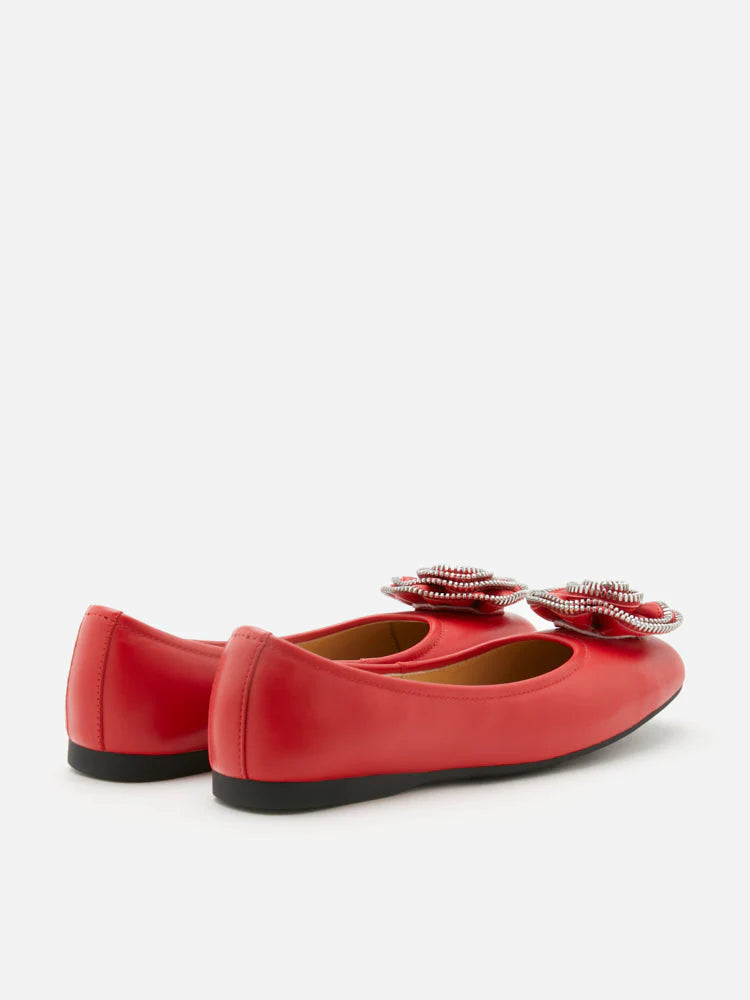 PAZZION, Zosia Zipper Rose Ballet Flats, Red