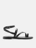 PAZZION, Aelin Strappy Leather Flat Sandals, Black