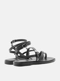 PAZZION, Aelin Strappy Leather Flat Sandals, Black