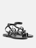 PAZZION, Aelin Strappy Leather Flat Sandals, Black