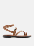 PAZZION, Aelin Strappy Leather Flat Sandals, Brown