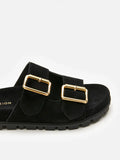 PAZZION, Alaia Buckled Suede Slides, Black