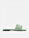 PAZZION, Allie Pearl Embellished Strap Slide Sandals, Green