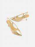 PAZZION, Ameya Metallic Cut-out Slingback Heels, Gold