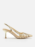 PAZZION, Ameya Metallic Cut-out Slingback Heels, Gold