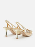 PAZZION, Ameya Metallic Cut-out Slingback Heels, Gold