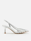 PAZZION, Ameya Metallic Cut-out Slingback Heels, Silver