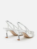 PAZZION, Ameya Metallic Cut-out Slingback Heels, Silver