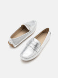 PAZZION, Ariana Metallic Penny Moccasins, Silver