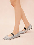 PAZZION, Ariya Sequinned Bow Mary Janes, Silver