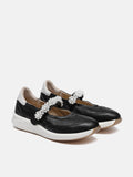 PAZZION, Arlise Pearl Embellished Leather Mary Janes, Black