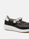PAZZION, Arlise Pearl Embellished Leather Mary Janes, Black