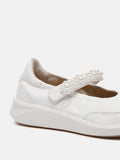 PAZZION, Arlise Pearl Embellished Leather Mary Janes, White