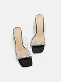 PAZZION, Audrey Crystal Embellished Clear Strap Heel Sandals, Black
