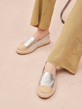 PAZZION, Brea Embossed Espadrille Flats, Silver