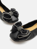 PAZZION, Bree Crystal Exmbellished Bow Flats, Black