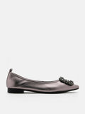 PAZZION, Brigette Diamante Embellished Buckle Pointed Toe Flats, Pewter