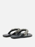 PAZZION, Brooke Beaded V-Strap Thong Sandals, Black