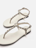 PAZZION, Camelia Embellished T-bar Sandals, Beige