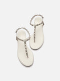 PAZZION, Camelia Embellished T-bar Sandals, Beige