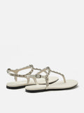 PAZZION, Camelia Embellished T-bar Sandals, Beige