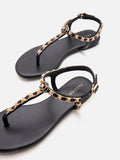 PAZZION, Camelia Embellished T-bar Sandals, Black