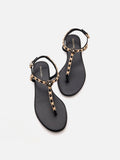 PAZZION, Camelia Embellished T-bar Sandals, Black