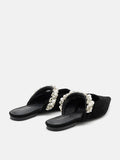 PAZZION, Camila Pearl and Crystal Embellished Strap Suede Mules, Black