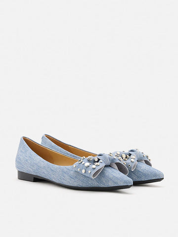 Cassie Denim Studded Bow Flats