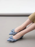 PAZZION, Cassie Denim Studded Bow Flats, Blue