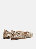 PAZZION, Celina Python-Print Embossed Leather Weaved Flats, Brown