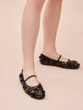 PAZZION, Christa Sequin Webbed Mary Janes, Black