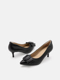 PAZZION, Clara Round Buckle Bow Pump Heels, Black