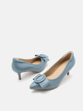 PAZZION, Clara Round Buckle Bow Pump Heels, Blue