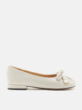 PAZZION, Clarissa Bow Accent Ruched Flats, Beige