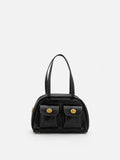 PAZZION, Danica Leather Bowling Bag, Black