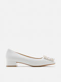 PAZZION, Diamante Buckle Leather Heels, White