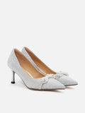 PAZZION, Dominique Pearls Pointed Toe Heels, Silver
