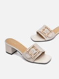 PAZZION, Elarise Woven Buckle Leather Heels, Beige