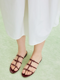 PAZZION, Elena Bow Cage Patent Leather Slides, Wine