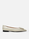 PAZZION, Elie Sculpted Buckle Pointed Toe Flats, Beige
