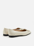 PAZZION, Elie Sculpted Buckle Pointed Toe Flats, Beige