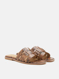 Elmira Python-Print Embossed Leather Cage Slides