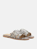 PAZZION, Elmira Python-Print Embossed Leather Cage Slides, Grey