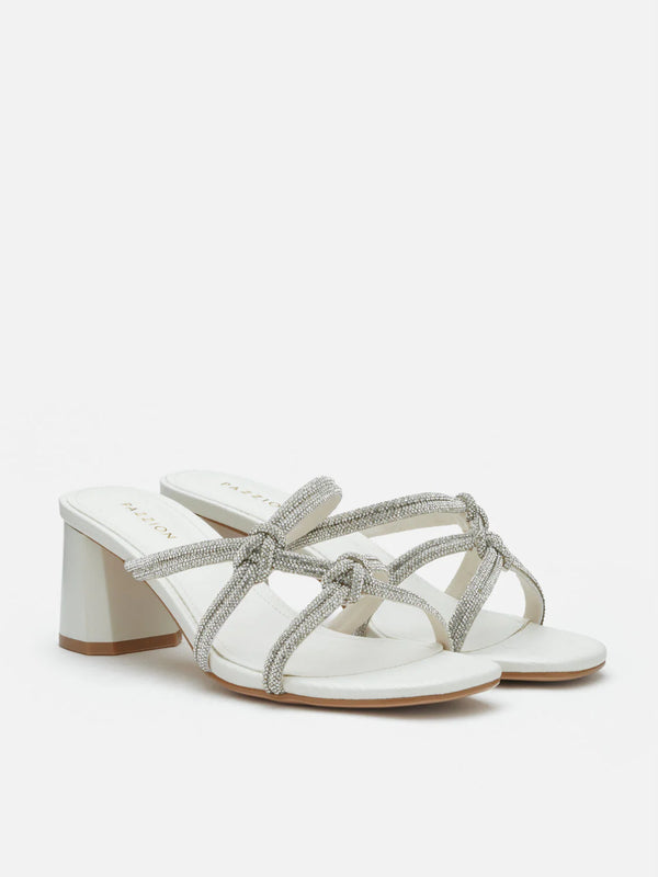 PAZZION, Ema Double Knot Crystal Sandal Heels, Beige