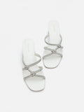 PAZZION, Ema Double Knot Crystal Sandal Heels, Beige