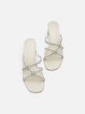 PAZZION, Ema Double Knot Crystal Sandal Heels, Champagne