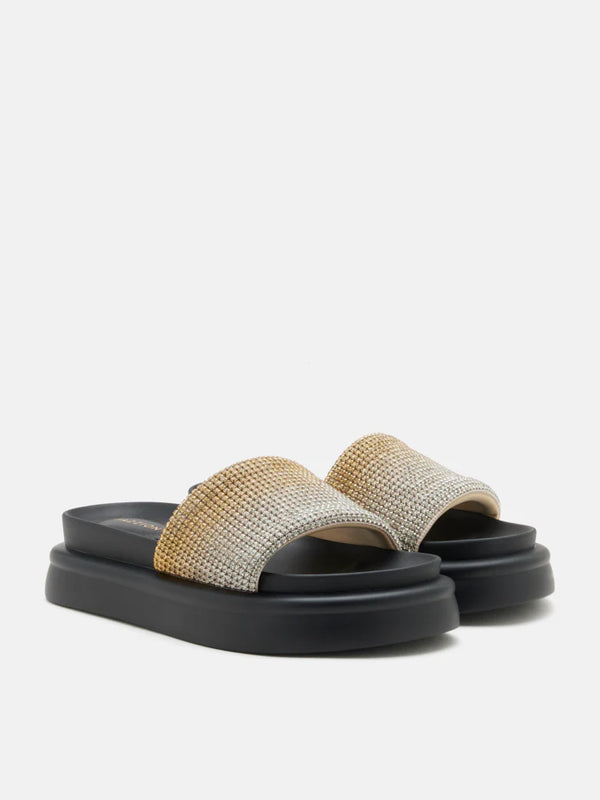 PAZZION, Emilie Crystal-Embellished Platform Slides, Gold